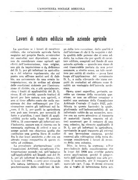 L'assistenza sociale agricola rivista mensile di infortunistica e assistenza sociale