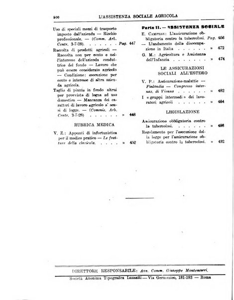 L'assistenza sociale agricola rivista mensile di infortunistica e assistenza sociale