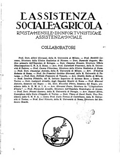 L'assistenza sociale agricola rivista mensile di infortunistica e assistenza sociale