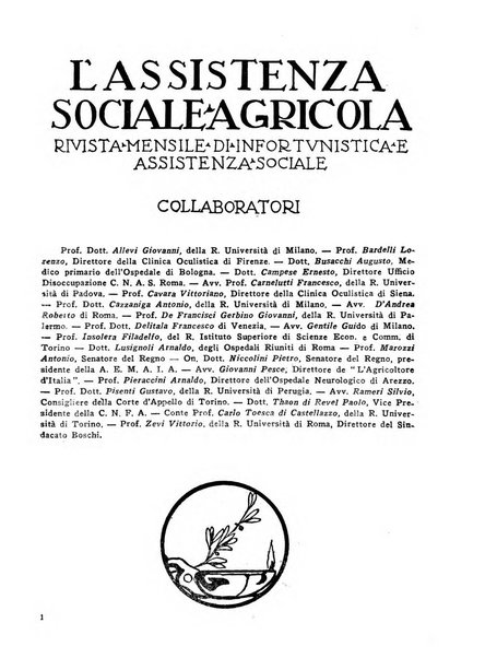 L'assistenza sociale agricola rivista mensile di infortunistica e assistenza sociale