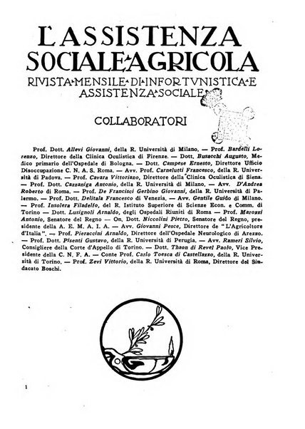 L'assistenza sociale agricola rivista mensile di infortunistica e assistenza sociale