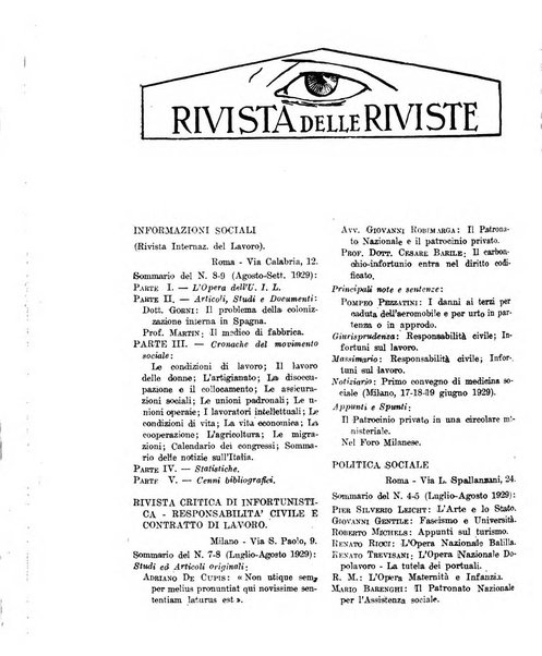 L'assistenza sociale agricola rivista mensile di infortunistica e assistenza sociale