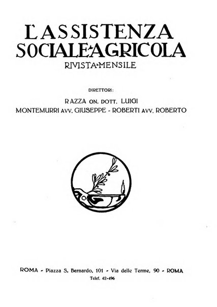 L'assistenza sociale agricola rivista mensile di infortunistica e assistenza sociale