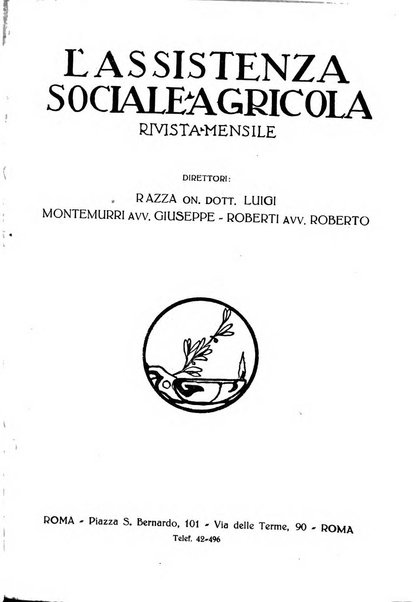 L'assistenza sociale agricola rivista mensile di infortunistica e assistenza sociale