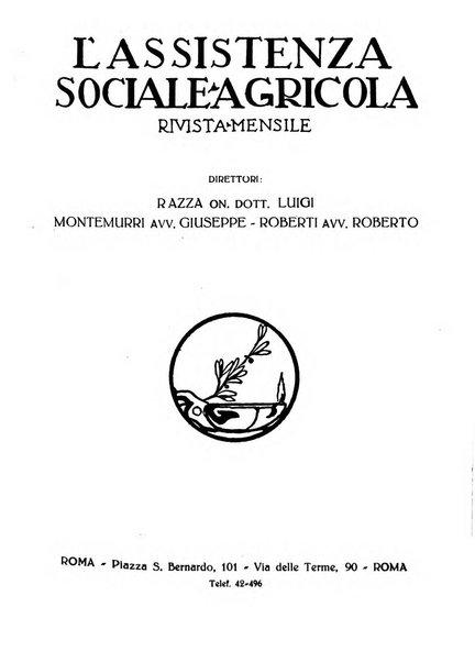 L'assistenza sociale agricola rivista mensile di infortunistica e assistenza sociale