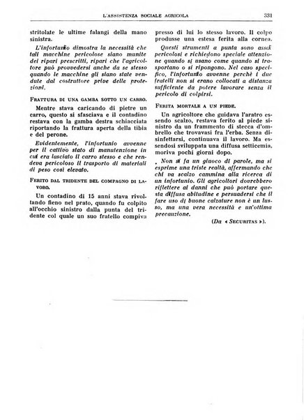 L'assistenza sociale agricola rivista mensile di infortunistica e assistenza sociale