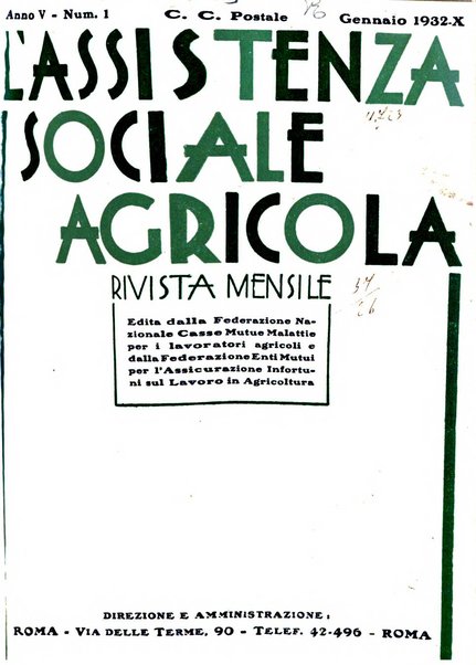 L'assistenza sociale agricola rivista mensile di infortunistica e assistenza sociale