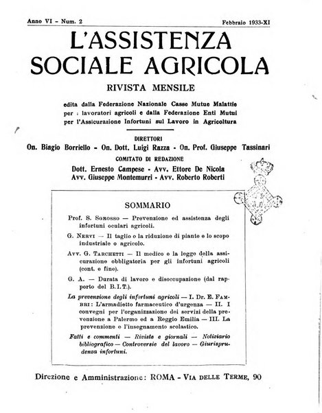 L'assistenza sociale agricola rivista mensile di infortunistica e assistenza sociale