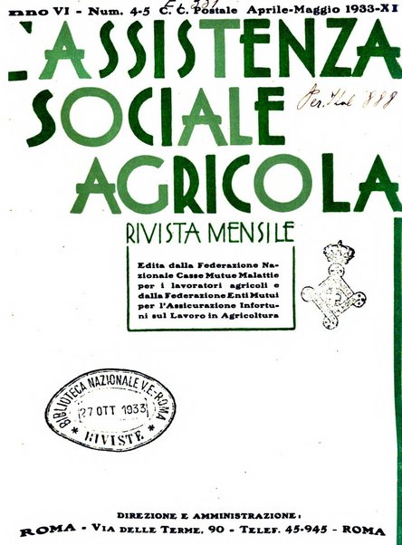 L'assistenza sociale agricola rivista mensile di infortunistica e assistenza sociale