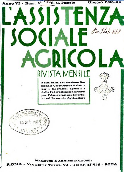 L'assistenza sociale agricola rivista mensile di infortunistica e assistenza sociale