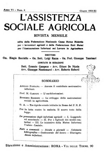 L'assistenza sociale agricola rivista mensile di infortunistica e assistenza sociale