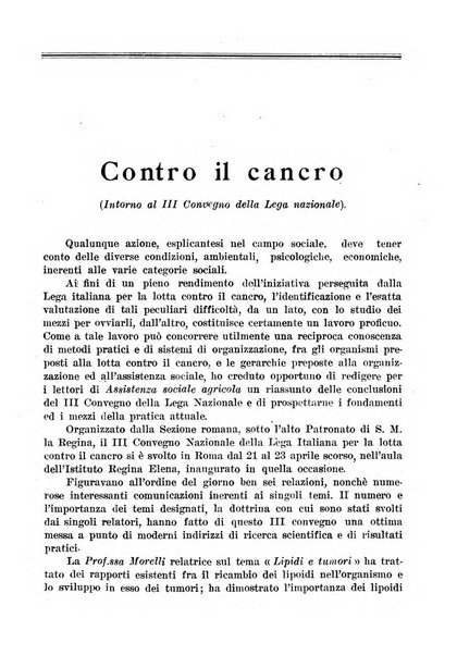 L'assistenza sociale agricola rivista mensile di infortunistica e assistenza sociale