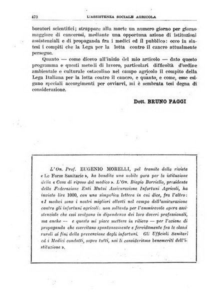 L'assistenza sociale agricola rivista mensile di infortunistica e assistenza sociale