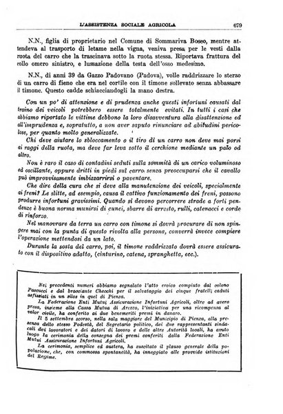 L'assistenza sociale agricola rivista mensile di infortunistica e assistenza sociale