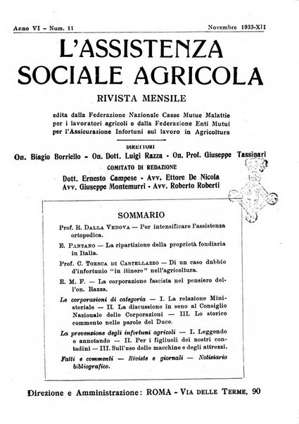 L'assistenza sociale agricola rivista mensile di infortunistica e assistenza sociale