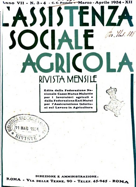 L'assistenza sociale agricola rivista mensile di infortunistica e assistenza sociale