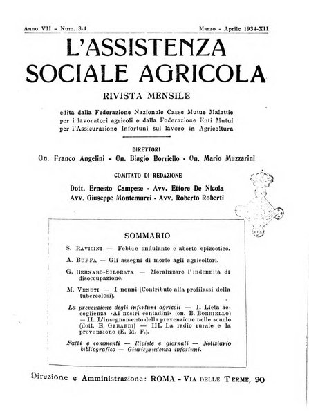 L'assistenza sociale agricola rivista mensile di infortunistica e assistenza sociale