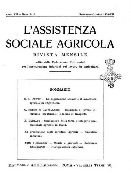 L'assistenza sociale agricola rivista mensile di infortunistica e assistenza sociale