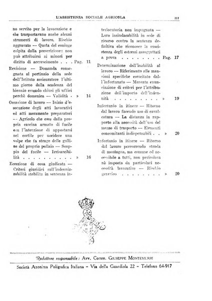 L'assistenza sociale agricola rivista mensile di infortunistica e assistenza sociale