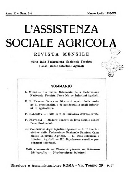 L'assistenza sociale agricola rivista mensile di infortunistica e assistenza sociale