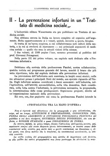 L'assistenza sociale agricola rivista mensile di infortunistica e assistenza sociale