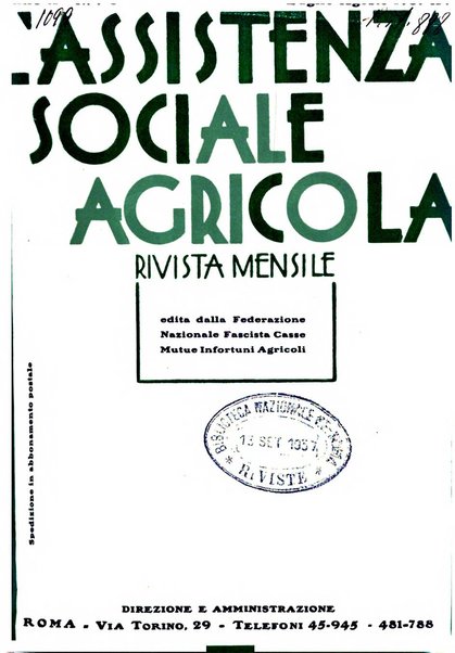 L'assistenza sociale agricola rivista mensile di infortunistica e assistenza sociale