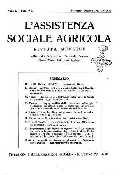 L'assistenza sociale agricola rivista mensile di infortunistica e assistenza sociale