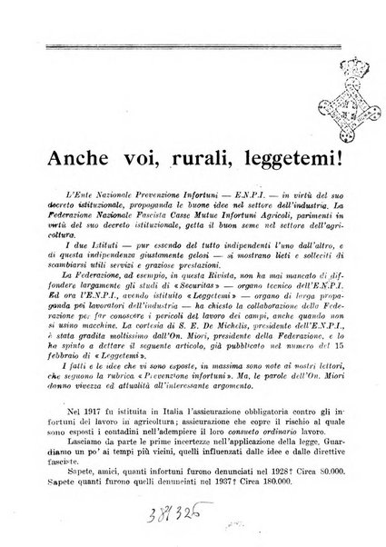 L'assistenza sociale agricola rivista mensile di infortunistica e assistenza sociale