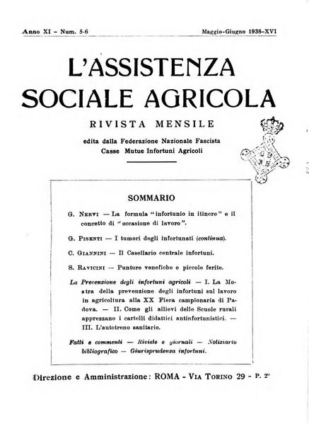 L'assistenza sociale agricola rivista mensile di infortunistica e assistenza sociale