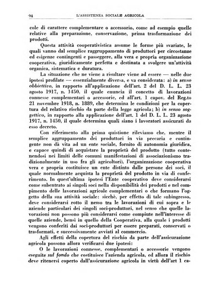 L'assistenza sociale agricola rivista mensile di infortunistica e assistenza sociale