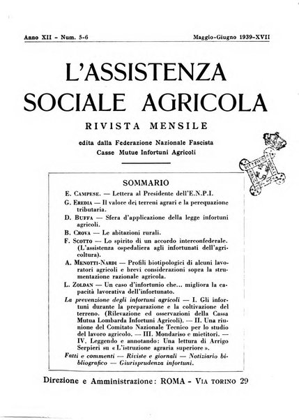 L'assistenza sociale agricola rivista mensile di infortunistica e assistenza sociale