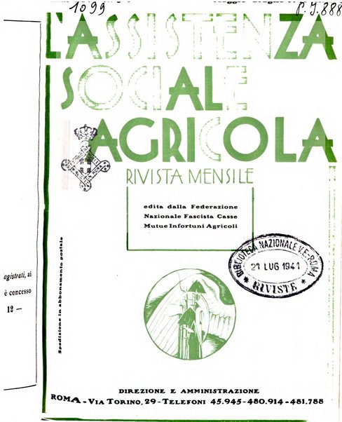 L'assistenza sociale agricola rivista mensile di infortunistica e assistenza sociale