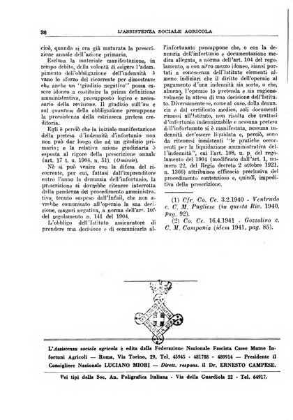 L'assistenza sociale agricola rivista mensile di infortunistica e assistenza sociale