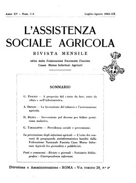 L'assistenza sociale agricola rivista mensile di infortunistica e assistenza sociale