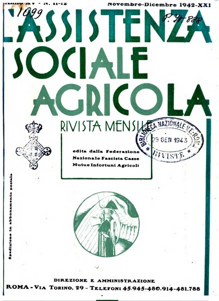 L'assistenza sociale agricola rivista mensile di infortunistica e assistenza sociale