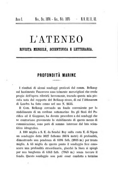 L'ateneo rivista mensile scientifica e letteraria