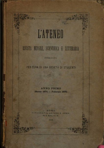 L'ateneo rivista mensile scientifica e letteraria