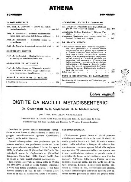 Athena rassegna mensile di biologia, clinica e terapia