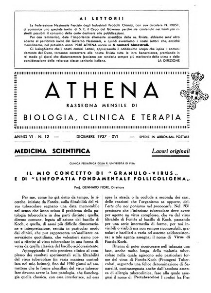 Athena rassegna mensile di biologia, clinica e terapia