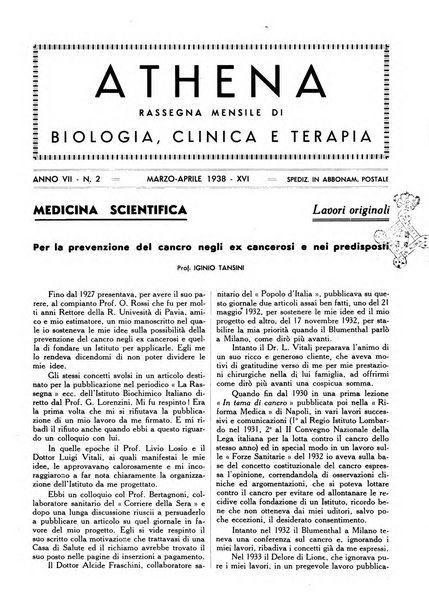 Athena rassegna mensile di biologia, clinica e terapia