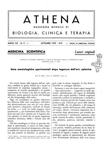 Athena rassegna mensile di biologia, clinica e terapia