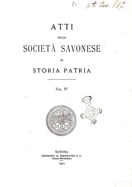 Atti della Societa savonese di storia patria