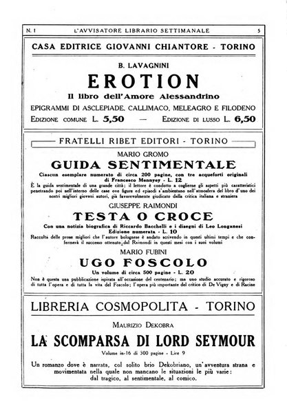 L'avvisatore librario settimanale bollettino bibliografico