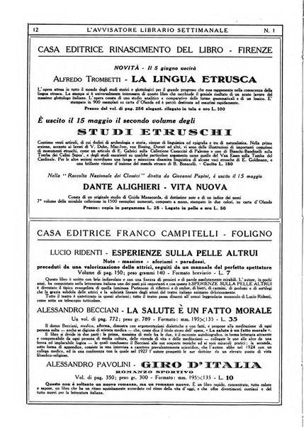 L'avvisatore librario settimanale bollettino bibliografico