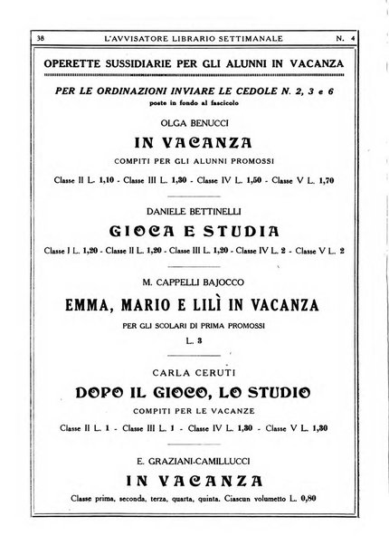 L'avvisatore librario settimanale bollettino bibliografico