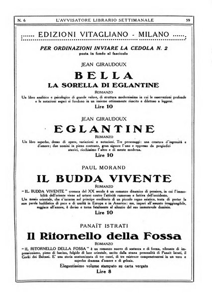 L'avvisatore librario settimanale bollettino bibliografico