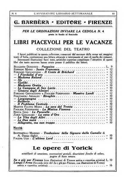 L'avvisatore librario settimanale bollettino bibliografico