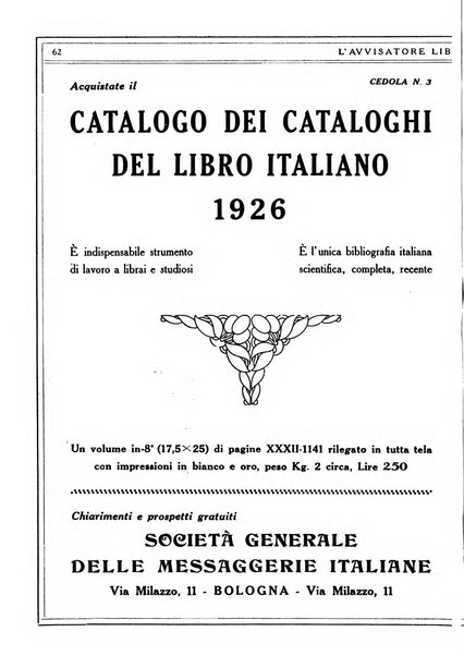 L'avvisatore librario settimanale bollettino bibliografico