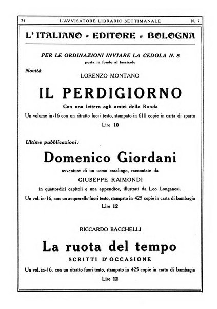 L'avvisatore librario settimanale bollettino bibliografico