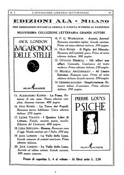 L'avvisatore librario settimanale bollettino bibliografico